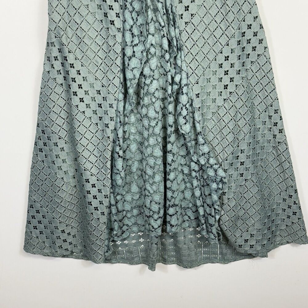 Anthropologie Lace Ruffle‎ Midi Dress Women Size 4 Sage Green Boho Cottagecore - Picture 3 of 9